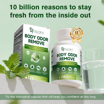 Chlorophyll Body Deodorizing Supplement, Chlorophyll Capsules with Parsley & Peppermint, Probiotic, Green Tea, Jerusalem Artichoke, Prebiotic, Supports Fresh Breath & Whole-Body Freshness, 120 Caps