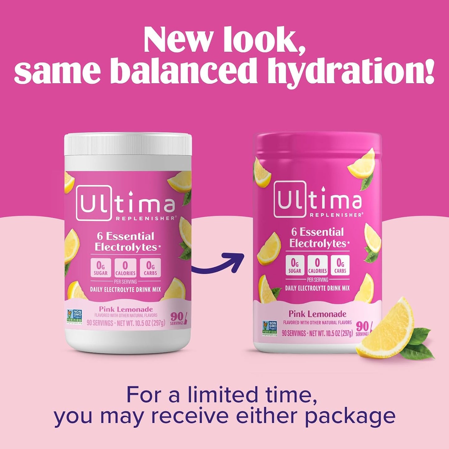 Ultima Replenisher Electrolyte Powder Drink Mix Bundle – Sugar Free – Pink Lemonade, 90 Serving Canister and 20 Stickpacks – 6 Electrolytes and Minerals – Keto Friendly, Vegan, Non-GMO