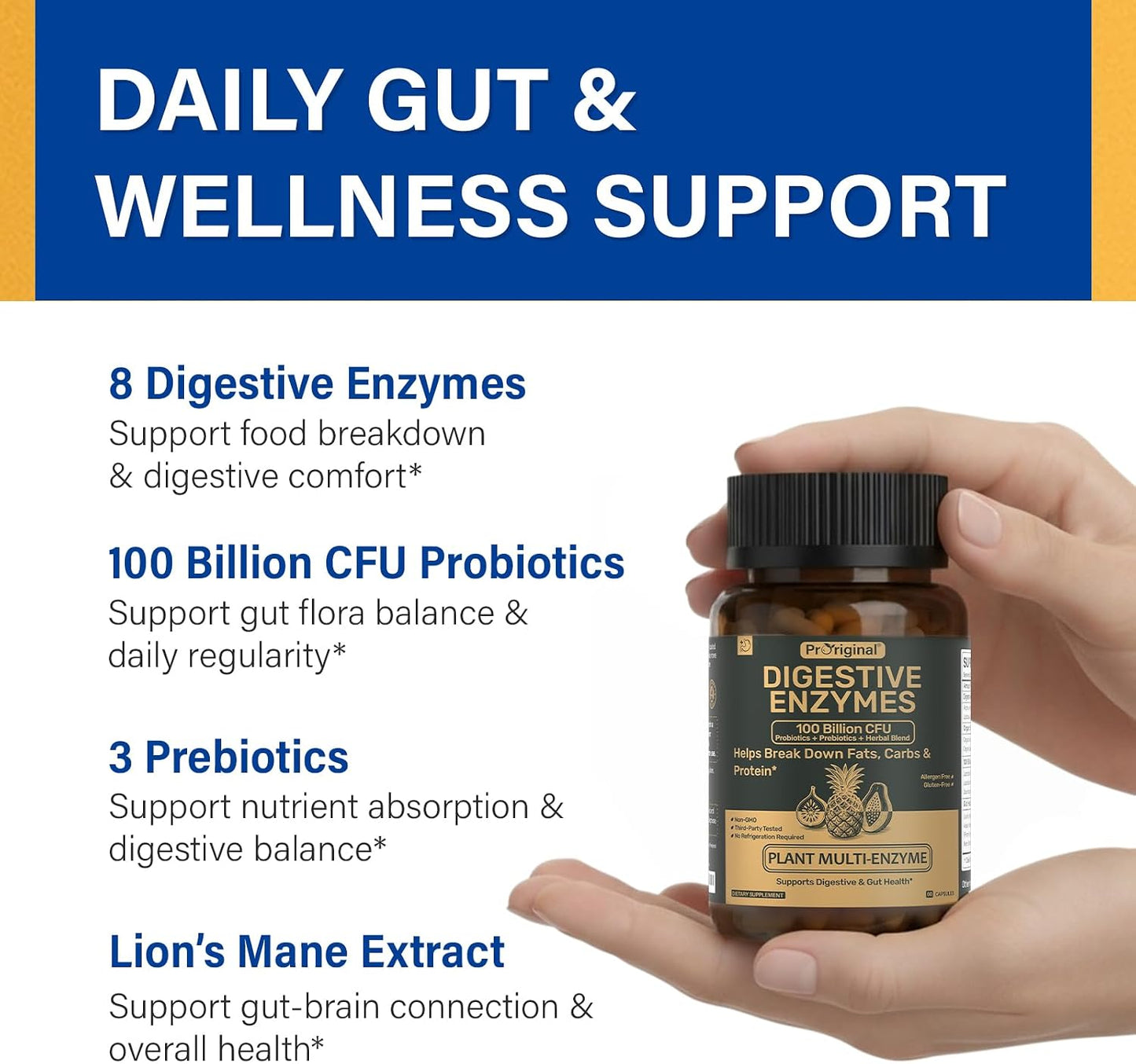 Digestive Enzymes Supplement with 100 Billion CFU Probiotic & Prebiotic | Multi-Enzyme Formula for Women & Men - Supports Digestive & Gut Health, Aids Protein, Carb & Dairy Digestion, 60 Caps