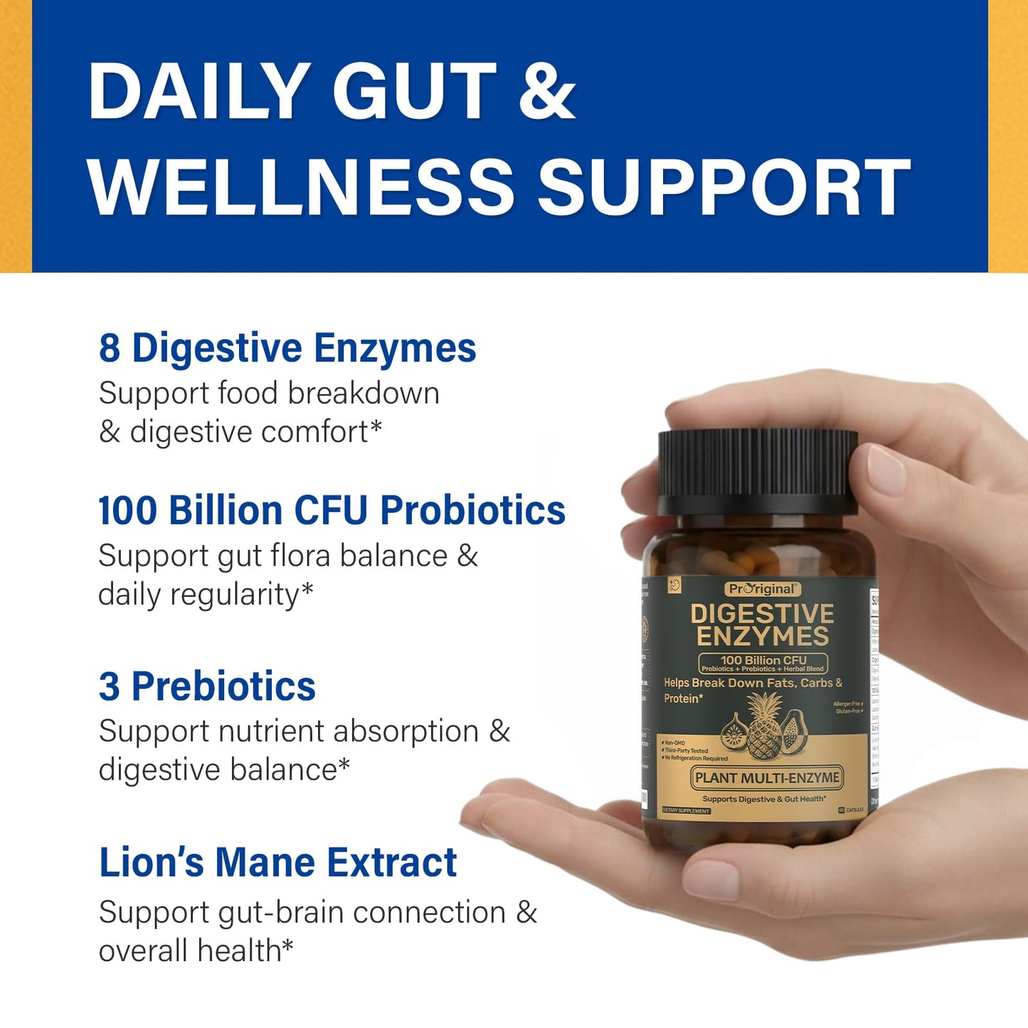 Digestive Enzymes Supplement with 100 Billion CFU Probiotic & Prebiotic | Multi-Enzyme Formula for Women & Men - Supports Digestive & Gut Health, Aids Protein, Carb & Dairy Digestion, 60 Caps