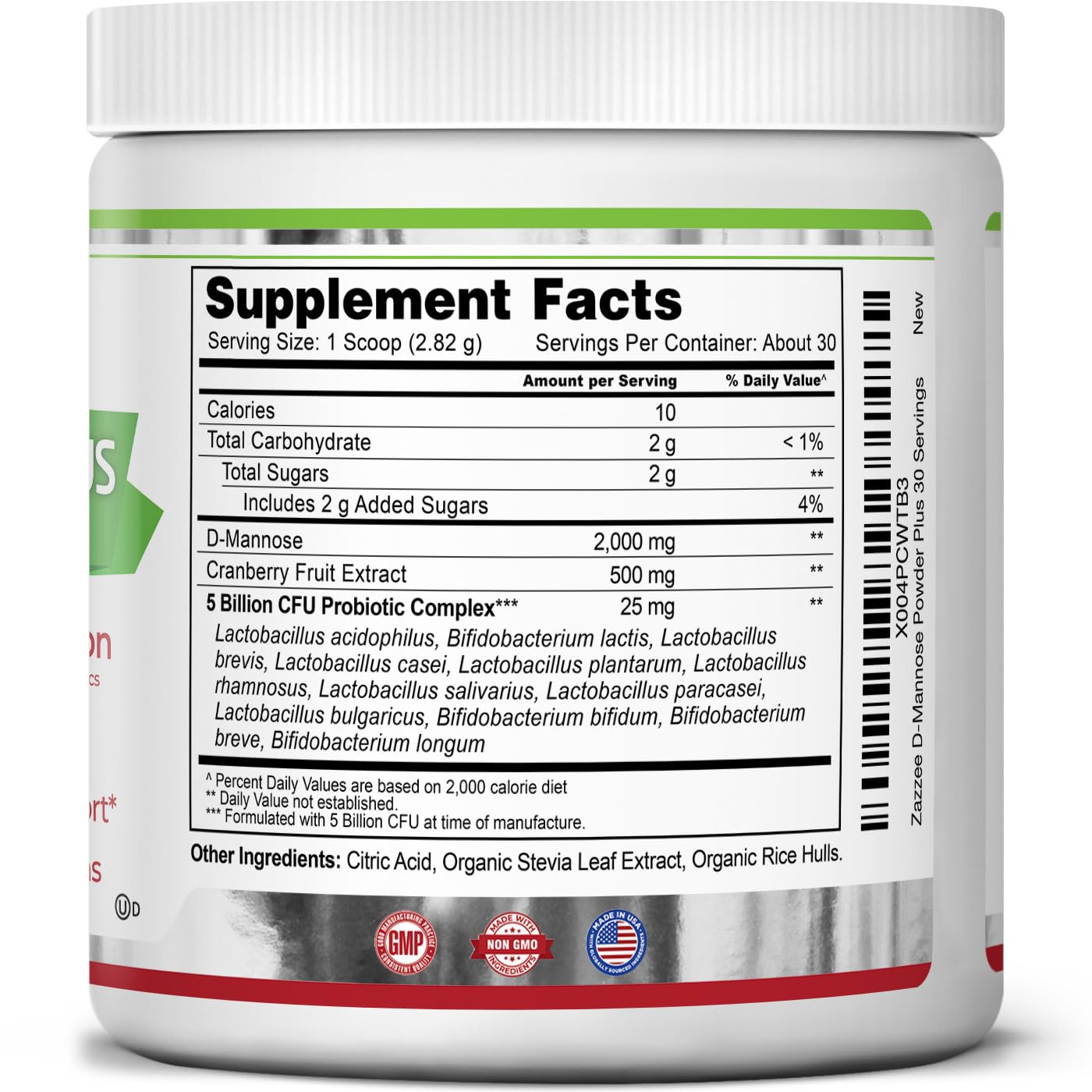 Zazzee D-Mannose Powder Plus, 2000 mg, 67 Servings, Plus 5 Billion CFU Probiotics and Pure Cranberry Juice Extract, Certified Kosher, Free Scoop, 6.67 oz, Urinary Tract Support, Non-GMO, All-Natural