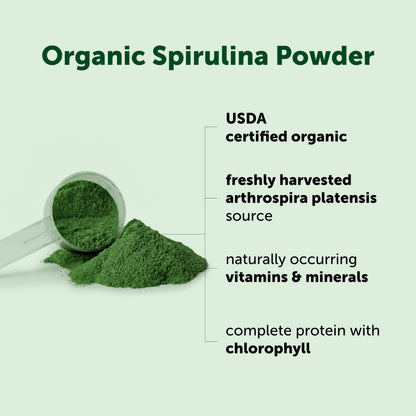 Organic Spirulina Powder, 1lb | Blue-Green Algae, Naturally Occurring Vegan Protein, Vitamins & Minerals | Source of Natural Chlorophyll & Enzymes | Non-GMO, Gluten-Free, No Additives