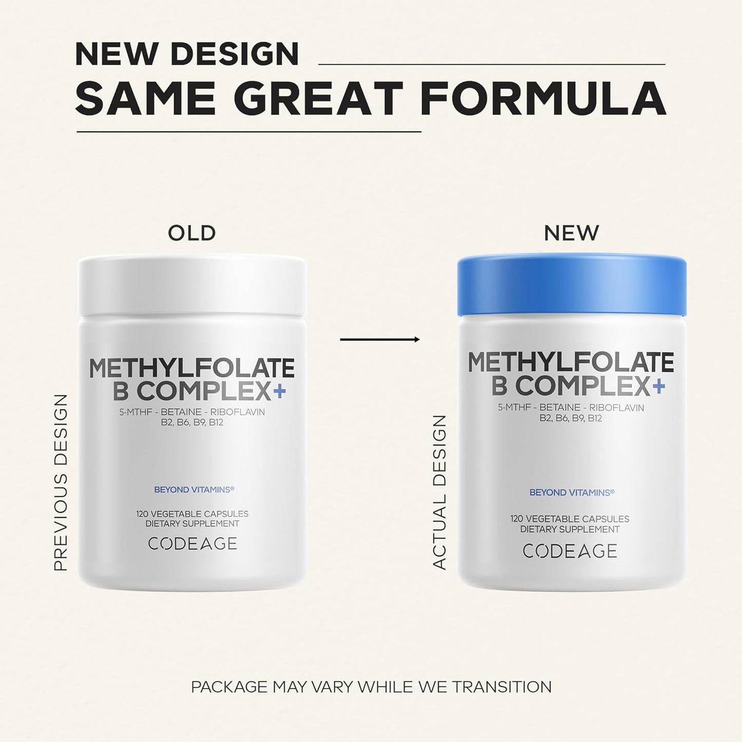 Codeage Methylfolate B Complex Supplements - 5 MTHF, Methylcobalamin 1000mcg Methylated Vitamin B12, Riboflavin, Betaine, Vitamins B6, Methylation Cycle MTHFR - 2 Months - 120 Capsules