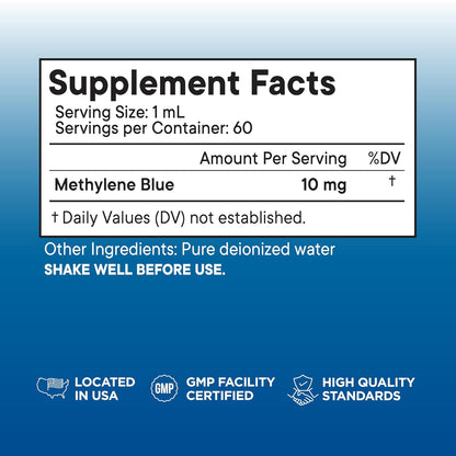 Methylene Blue Pharmaceutical Grade 8 oz – Pharmaceutical Grade 1% Solution, 3rd Party Tested, Brain Health Supplement for Humans High Cognitive Support – Formaldehyde-Free Formula