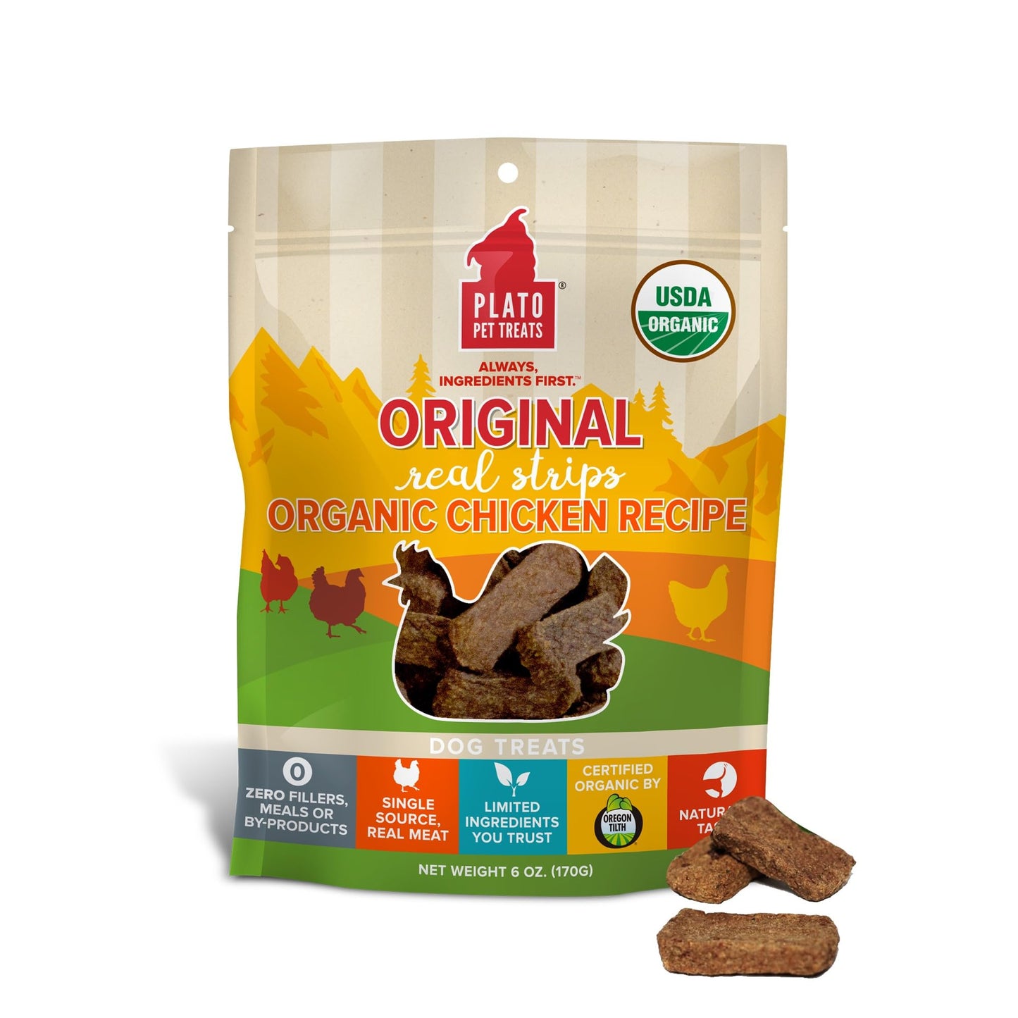 Plato Real Strips Salmon Recipe Dog Treats, Air-Dried High-Protein Soft Strips, Omega-Rich Skin & Coat Support, 18 oz