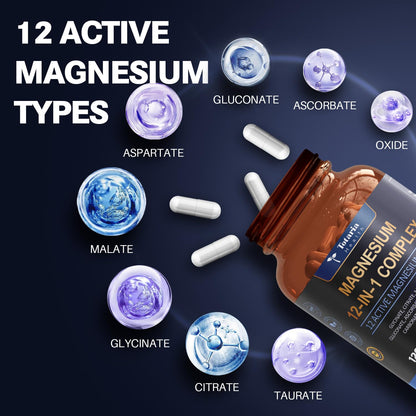 Totaria Magnesium Complex 700mg 12 in 1 Magnesium Supplement with Glycinate Citrate Malate Oxide Taurate Aspartate Orotate Magnesium Relaxation,Muscle,Heart Support, Vegan 120 Capsules