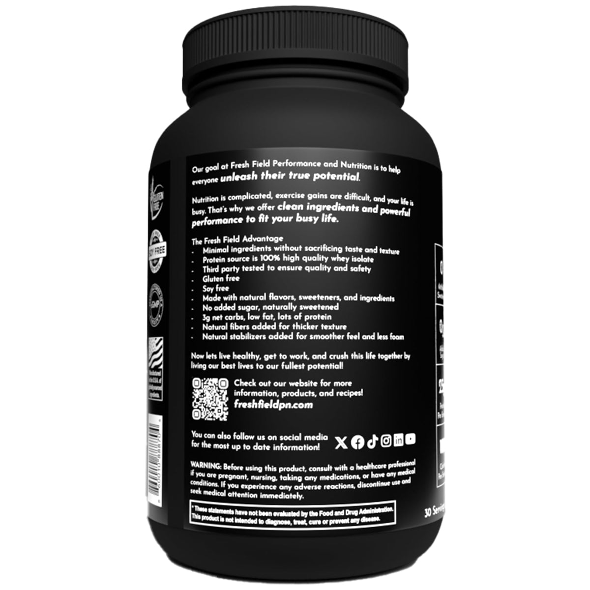 Fresh Field Performance and Nutrition, 30 Servings, 100% Whey Protein Isolate, 25g Protein