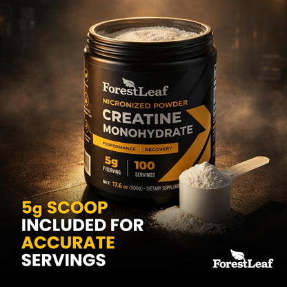 ForestLeaf Micronized Creatine Monohydrate Powder - Maximize Muscle Growth & Strength - Unflavored Creatine for Women and Men - 5G Per Serving - 100 Servings