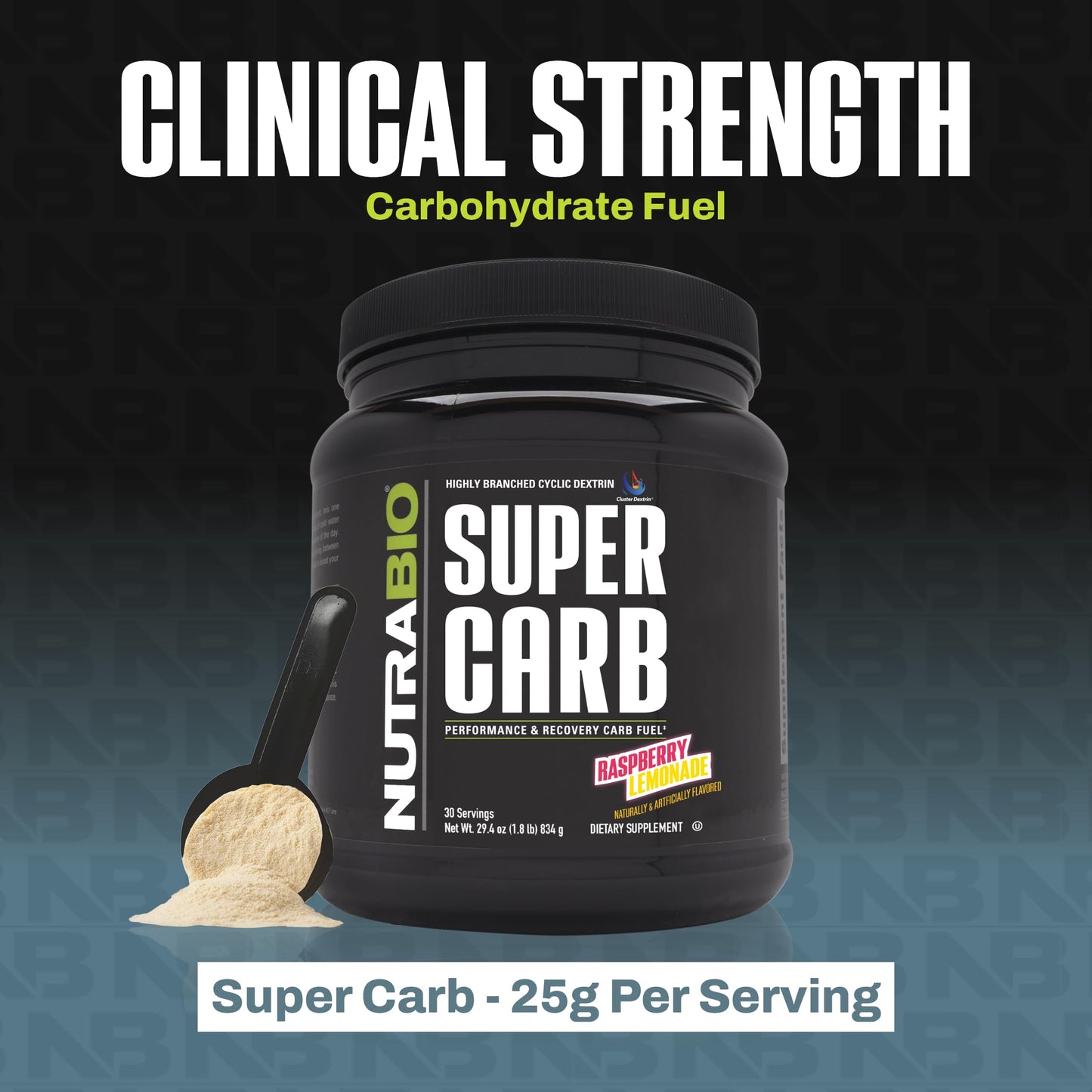NutraBio Super Carb, Carbohydrate Powder with Cluster Dextrin & Electrolytes, Advanced Carb Supplement Powder for Workout Fuel, Performance, and Muscle Recovery, Cyclic Dextrin, Unflavored, 30 Sv