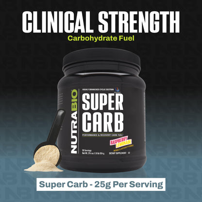 NutraBio Super Carb, Carbohydrate Powder with Cluster Dextrin & Electrolytes, Advanced Carb Supplement Powder for Workout Fuel, Performance, and Muscle Recovery, Cyclic Dextrin, Unflavored, 30 Sv