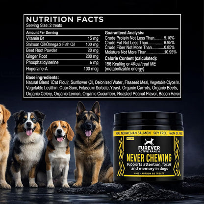 Furever Active Pet Neuro Chewing, Formulated with Organic Carrots, Celery, Lemon, Beets, Support Brain Health in Dogs, Overall Cognitive Performance, Memory and Alertness | 6oz, 85 Chews (1)