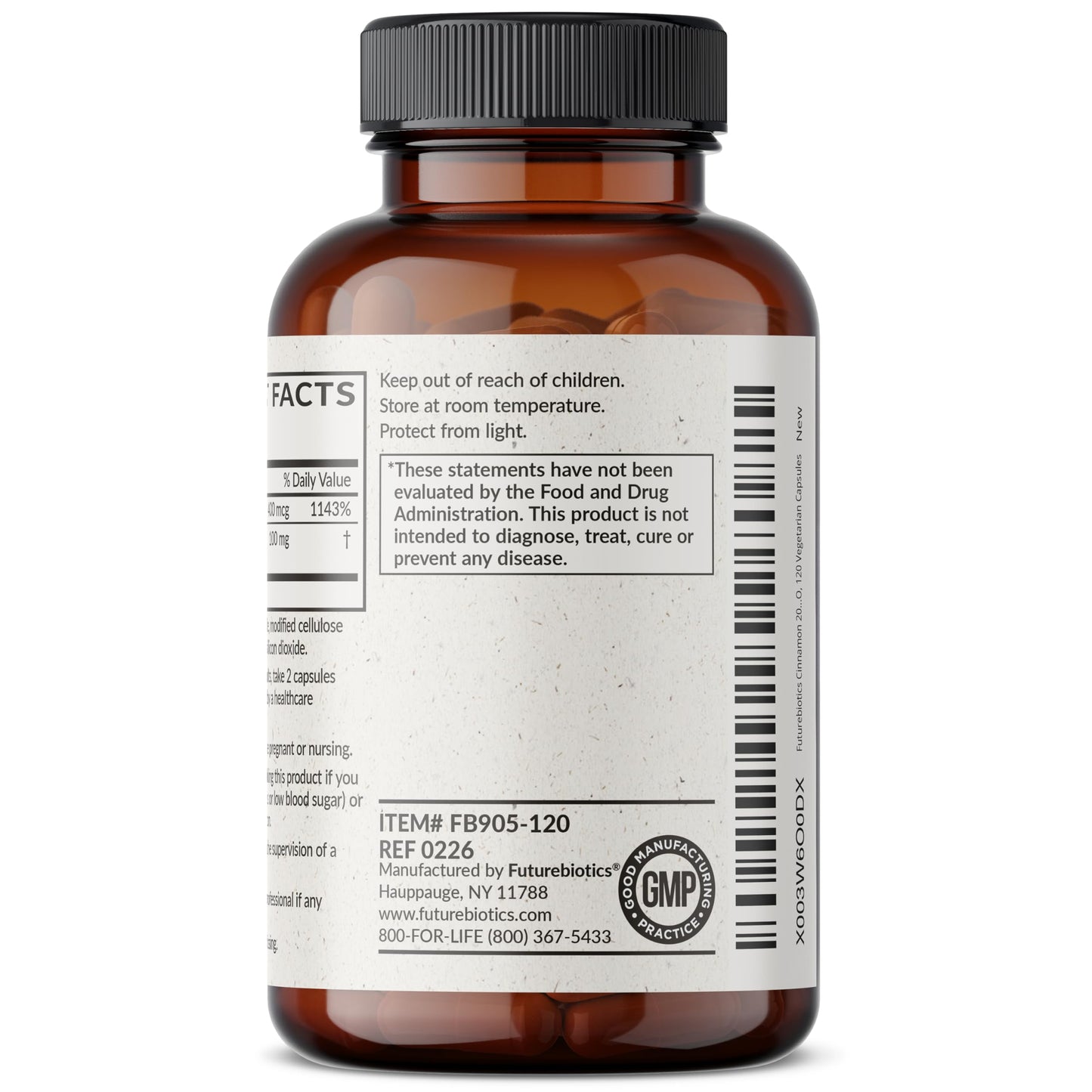 Futurebiotics Cinnamon Plus Chromium Picolinate Supplement, High Potency Chromium, Non-GMO, 120 Vegetarian Capsules