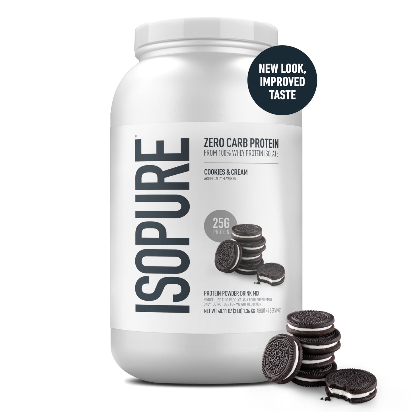 Isopure Zero Carb 100% Pure Whey Isolate Protein Powder, Gluten Free, With Vitamins, Cookies & Cream, 25g Protein Per Serving, 1 Lb, 15 Servings (Packaging May Vary)