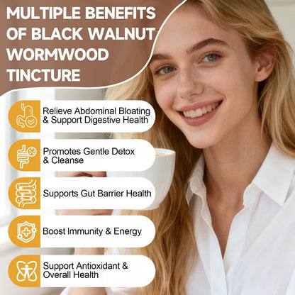 Wormwood Black Walnut Clove Cleanse Drops with Black Seed Oil, Pumpkin Seed, Oregano, Soursop, Neem, Berberine, Garlic, Rapid Gut Detox, Digestive & Gut Barrier Health, 23-in-1 with Liposomal, 2FL