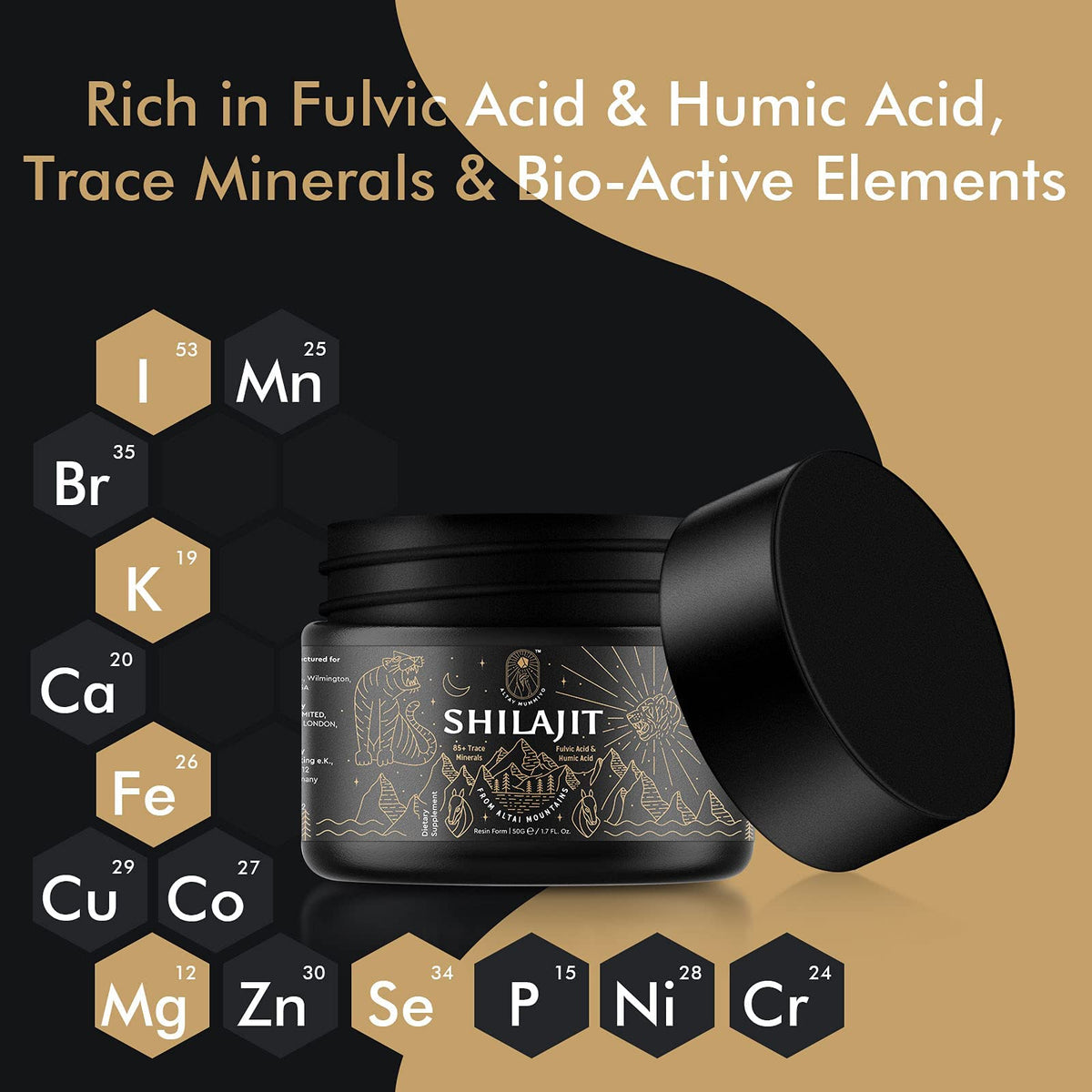 Shilajit Resin with Fulvic Acid & Trace Minerals, Original Siberian Pure Shilajit with 85+ Humic