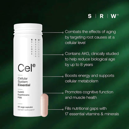 SRW Cel Essential | Wellness Supplement for Healthy Aging and Longevity | Supports Energy, Mental Performance + Muscle Health | 17 Vitamins & Minerals | Suitable for All Ages | 60 Capsules