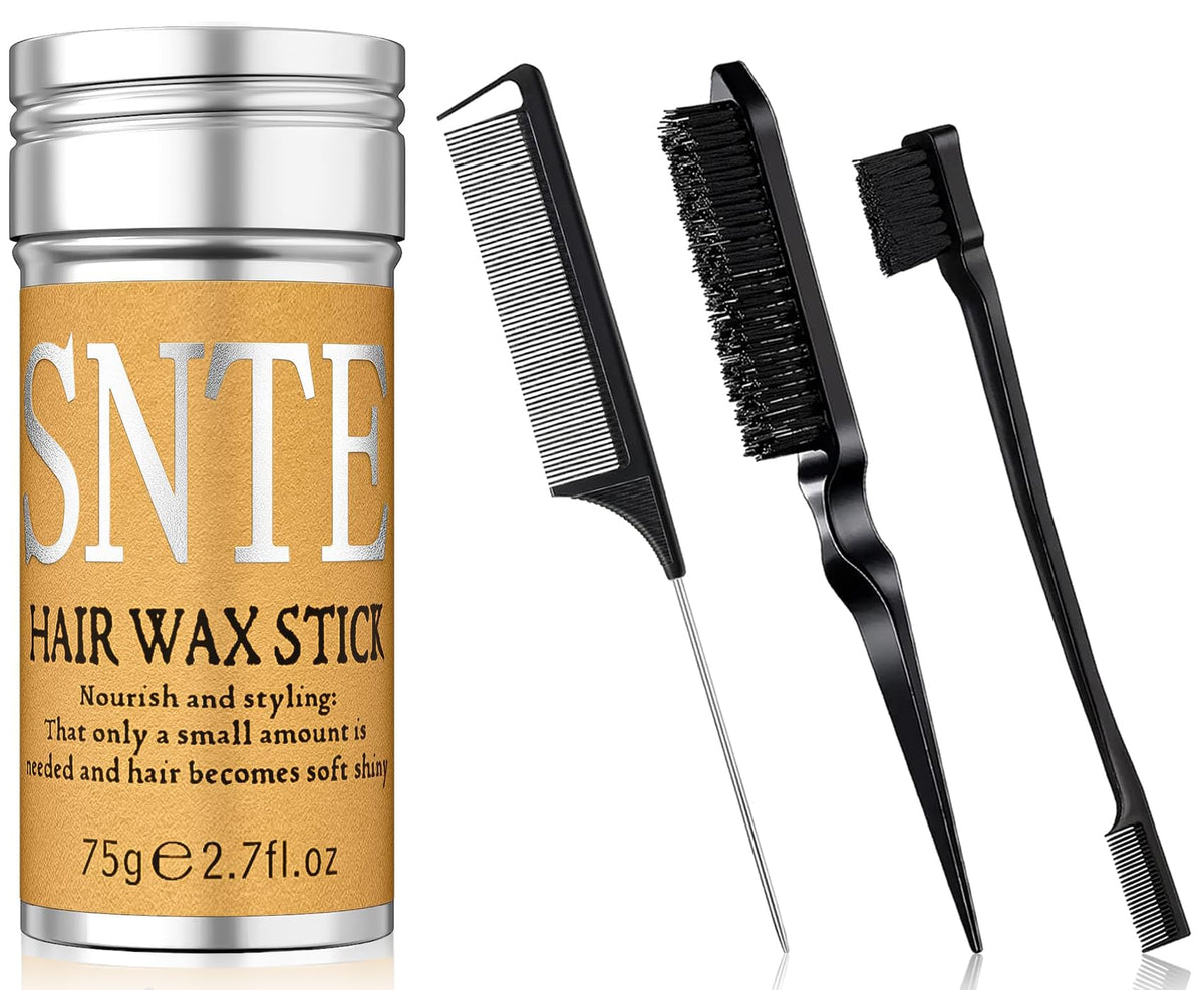 Edge Brush, Wax Stick for Hair 4Pcs, Hair Wax Stick for Flyaway, Slick Back Hair Brush 