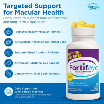 Fortifeye Vitamins Macular Defense Multivitamin-30 Day Supply, 90 Tablets (Zinc Free), All Natural Total Body & Eye Vitamins for Vision, Pure Macular Support Formula, Complex Eye Vitality Supplement