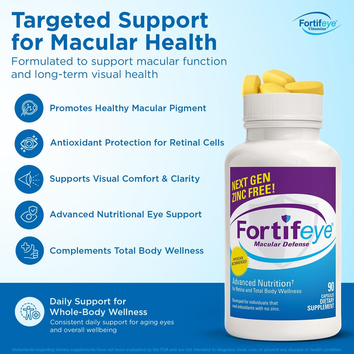 Fortifeye Vitamins Macular Defense Multivitamin-30 Day Supply, 90 Tablets (Zinc Free), All Natural Total Body & Eye Vitamins for Vision, Pure Macular Support Formula, Complex Eye Vitality Supplement