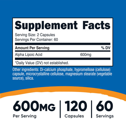 Nutricost Alpha Lipoic Acid 600mg Per Serving, 240 Capsules | Gluten Free, Vegetarian Capsules, Soy Free & GMO-Free