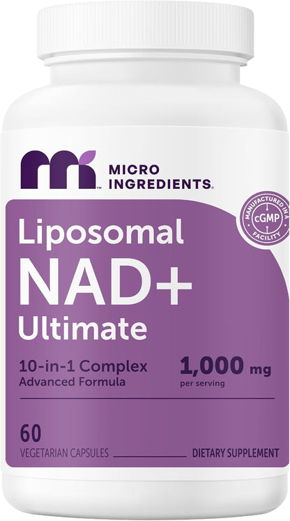 Micro Ingredients Liposomal NAD+ Ultimate Complex 1,000mg | 60 Veggie Capsules | NMN Pathway Formula | 10-in-1 with Resveratrol, Glutathione, & Astaxanthin | NAD Supplement for Women & Men