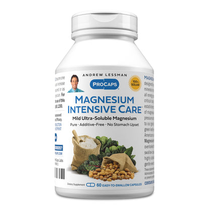 Andrew Lessman ProCaps Magnesium Intensive Care 200 mg 250 Capsules | 200 mg highly absorbable Magnesium blend. Gentle on sensitive stomachs with no additives, sodium or gluten.