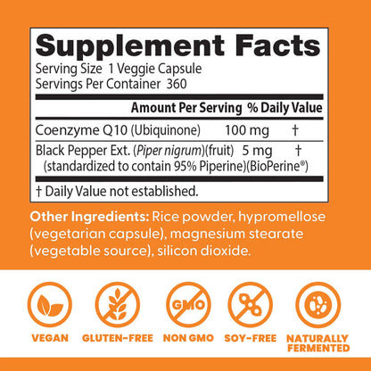 Doctor's Best High Absorption CoQ10 with BioPerine Supplement - Coenzyme Q10 Caps for Heart Health & Antioxidant Support, CoQ10 100mg for Women & Men, Non GMO, Naturally Fermented - 120 Veg Capsules
