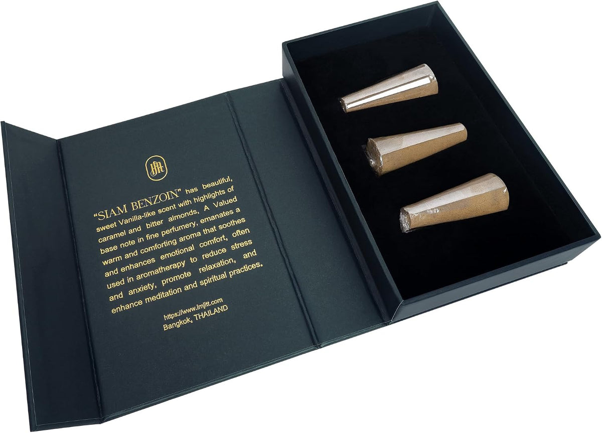 Siam Benzoin Natural Incense Cones - Sweet Vanilla & Sandalwood - Charcoal Free, Long Burning 60 Mins - Premium Thai Incense Cones Scented for Home, Meditation, Yoga & Relaxation