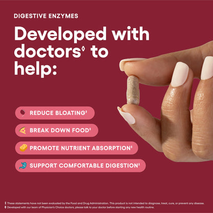 Physician's CHOICE Digestive Enzymes for Bloating & Digestion - Fast-Acting 16 Enzyme Formula with Organic Prebiotics & Probiotics for Gut & Digestive Health - Meal Time Discomfort Relief - 60 CT