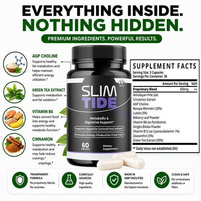 Slim Tide Weight Loss Capsules, Official SlimTide Supplement - 60 Capsules