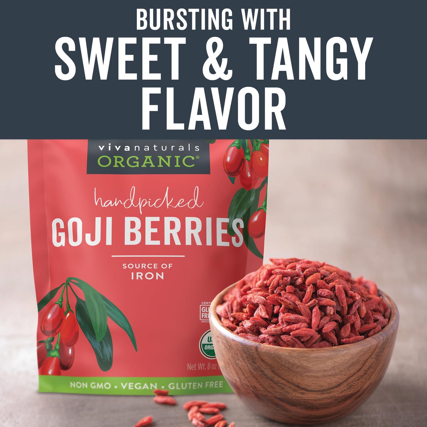 Viva Naturals Organic Dried Goji Berries, 1 lb (454 g) – Non-GMO, Vegan Wolfberries, Perfect for Goji Berry Tea, Smoothies, Baking & Snacking