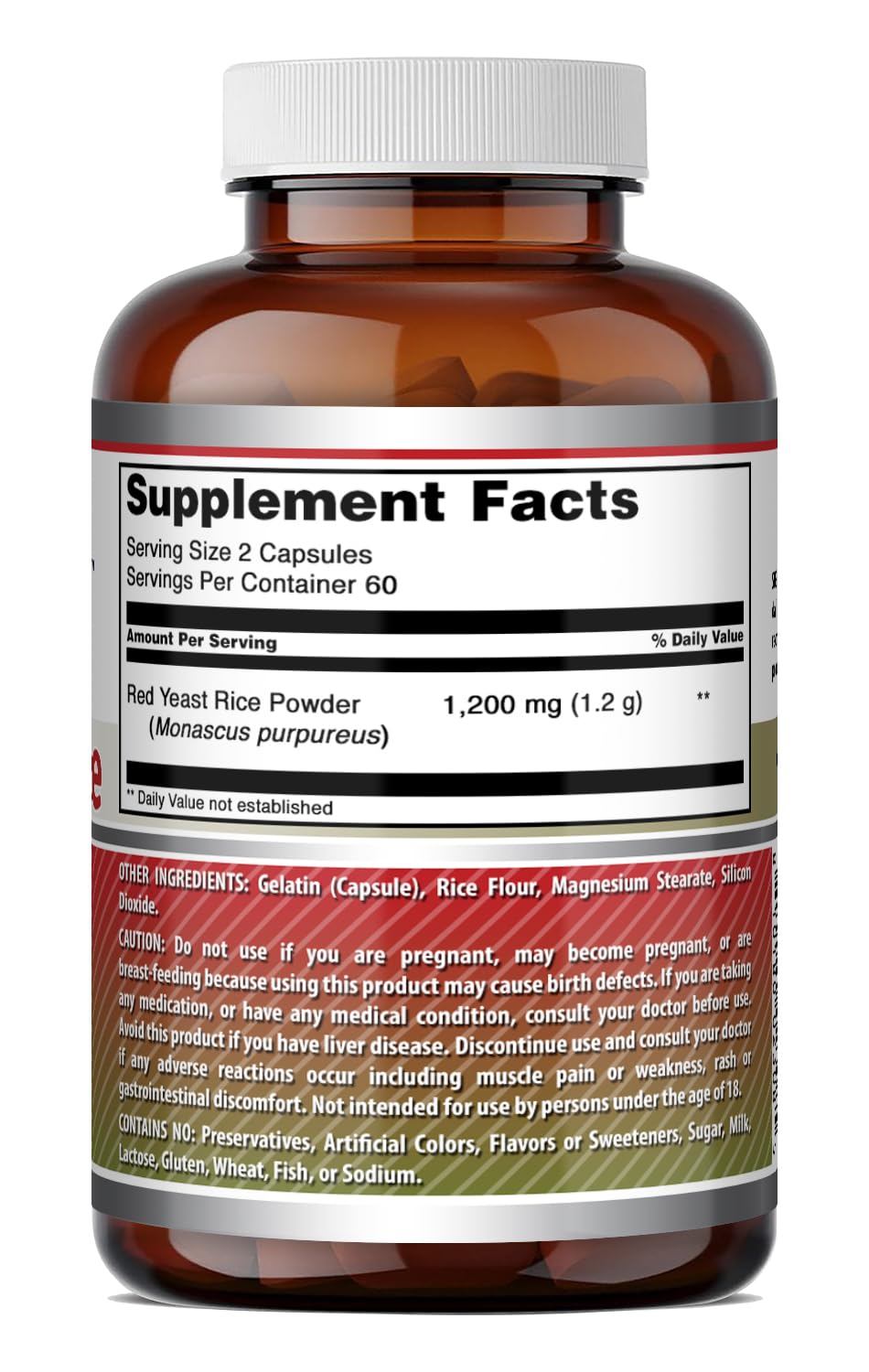 Amazing Formulas Red Yeast Rice 1200mg Per Serving Capsules Supplement | Non-GMO | Gluten Free | Made in USA (1 Pack, 120 Count)