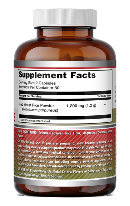 Amazing Formulas Red Yeast Rice 1200mg Per Serving Capsules Supplement | Non-GMO | Gluten Free | Made in USA (1 Pack, 120 Count)