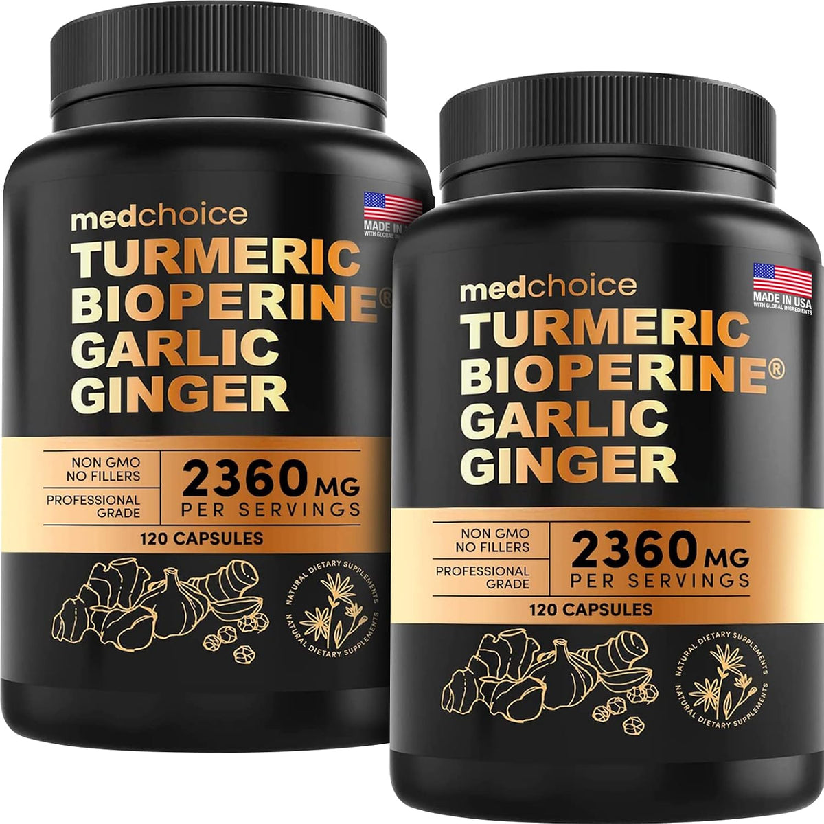 MEDCHOICE Turmeric & Ginger (240ct) and Sleep Melatonin (180ct) Supplement Bundle - Wellness Duo for Joint, Digestion, Sleep, & Immune Support - Vegan, Non-GMO, Gluten-Free