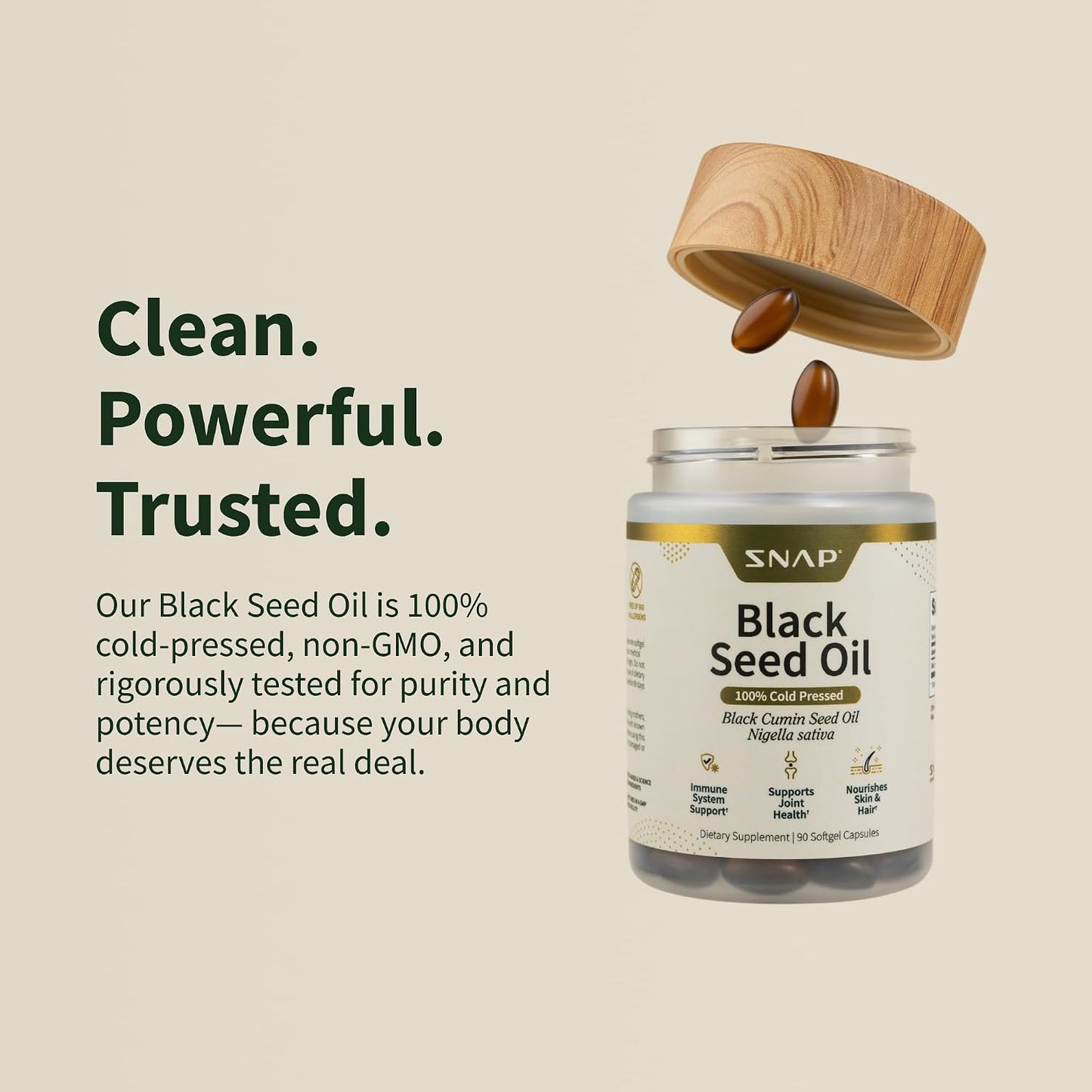 Snap Supplements Black Seed Oil for Immune Health, 90 Softgel Capsules | 100% Cold Pressed Black Cumin Seed Oil, Supports Immune Health, Detox, Skin, Hair, Joints & Overall Wellness