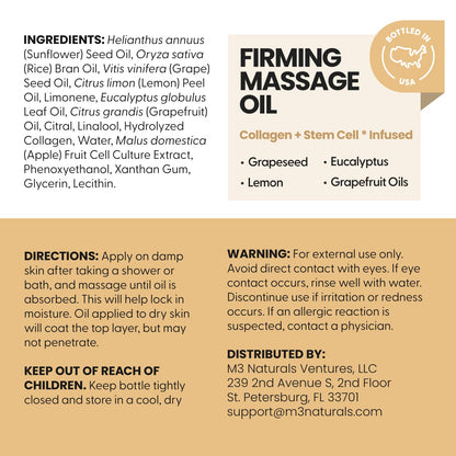 Anti Cellulite Massage Oil for Massage Therapy with Collagen (8 Fl Oz)
