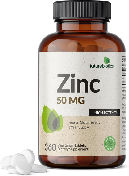 Futurebiotics Zinc 50 MG High Potency, 1 Year Supply - Non-GMO 360 Vegetarian Tablets