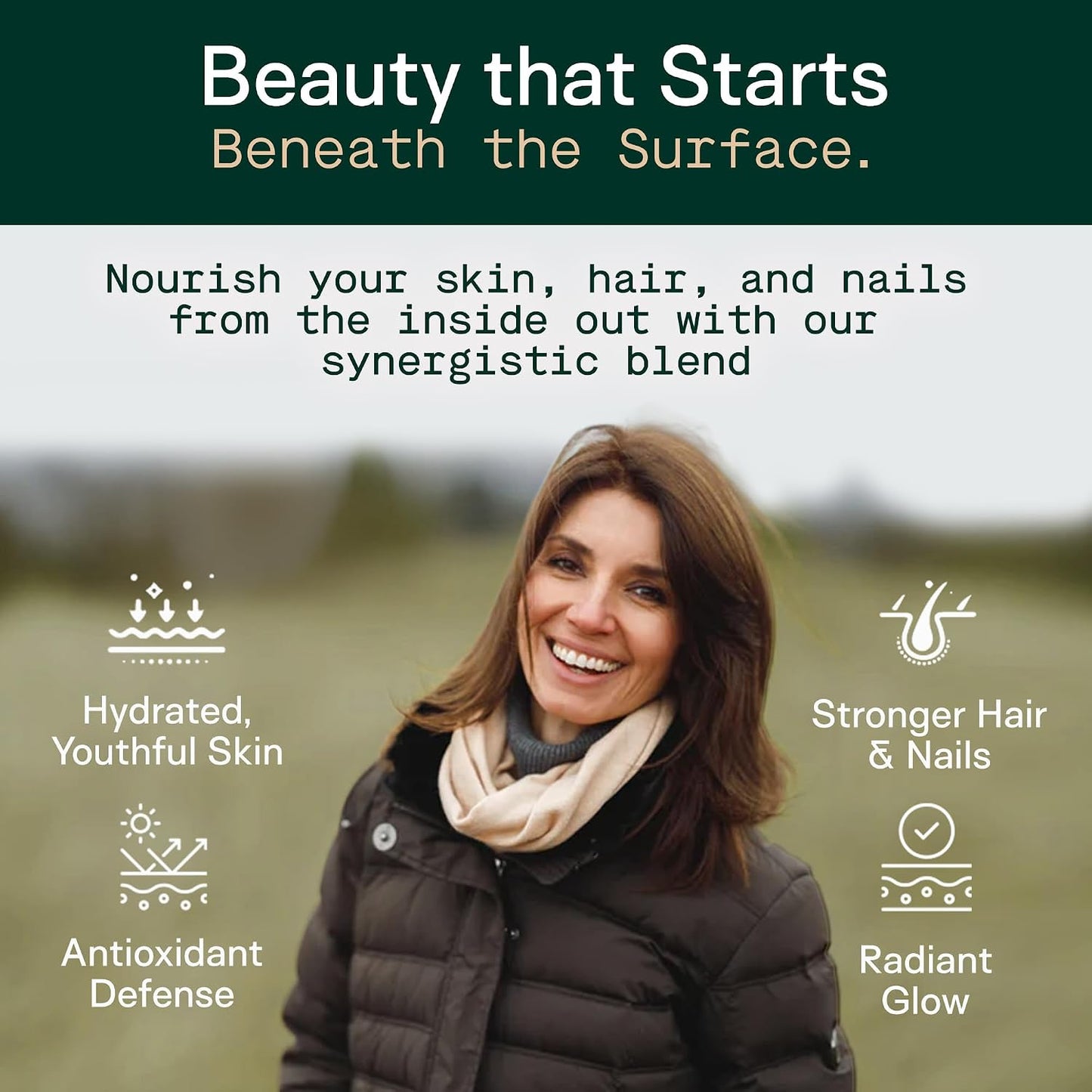 Adapt Naturals Inner Radiance Hair Skin and Nails Vitamins for Women & Men | with Biotin, Collagen, Hyaluronic Acid, Vitamin C & Ceramides - Thicker Hair, Stronger Nails & Hydrated Skin Supplement
