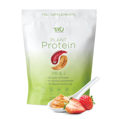 TRU Plant Based Protein Powder, BCAA, EAA, 20g Vegan Protein, 100 Calories, 27 Vitamins