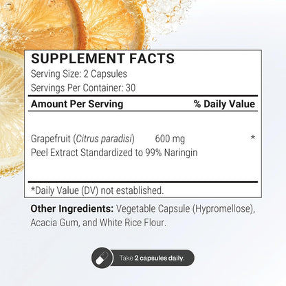 Supersmart - Grapefruit Extract 600mg per Day (99% Naringin) - High Potency GSE Supplement | Non-GMO & Gluten Free - 60 Vegetarian Capsules