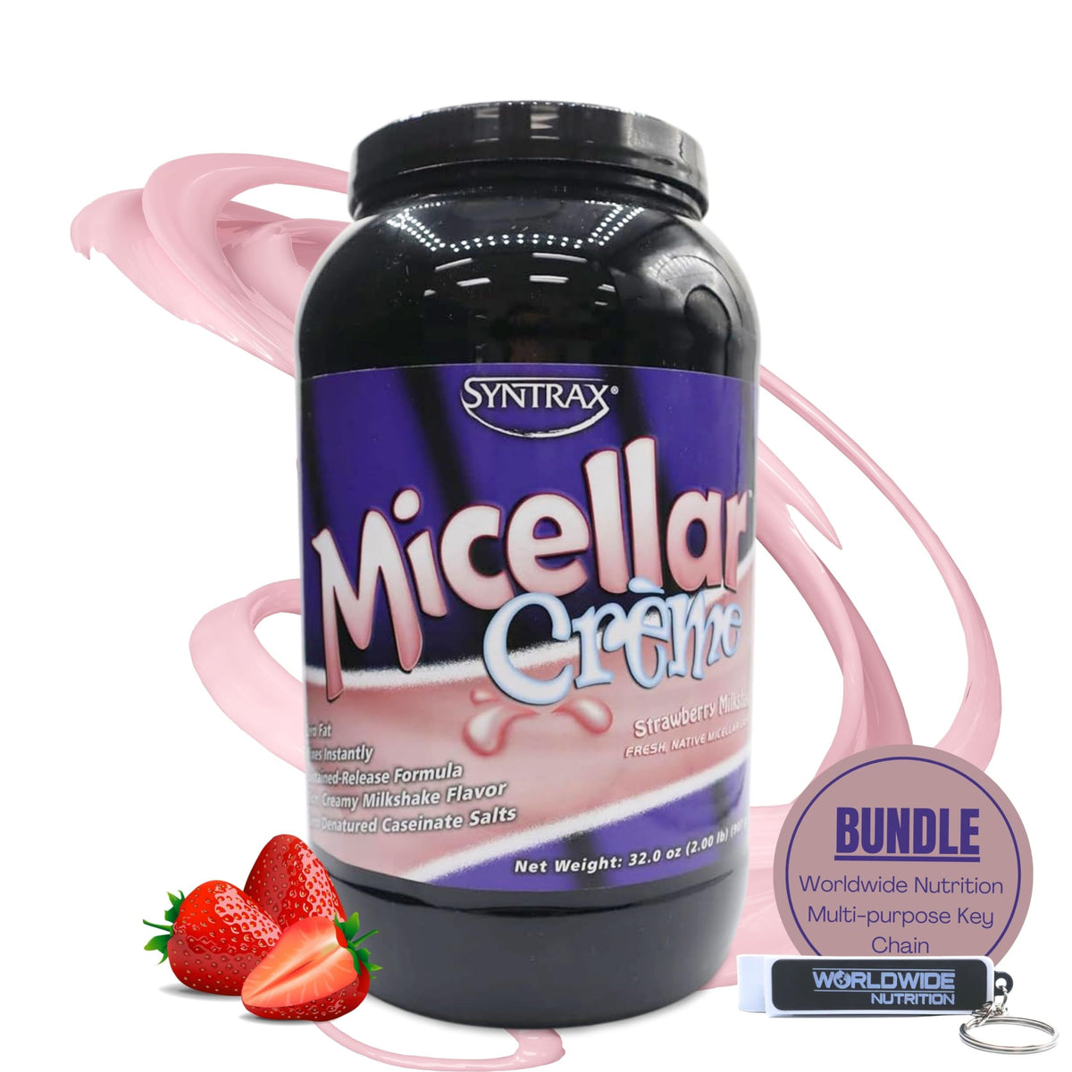Syntrax Bundle: Micellar Créme Strawberry Protein Powder - 2lbs of Kosher and Halal