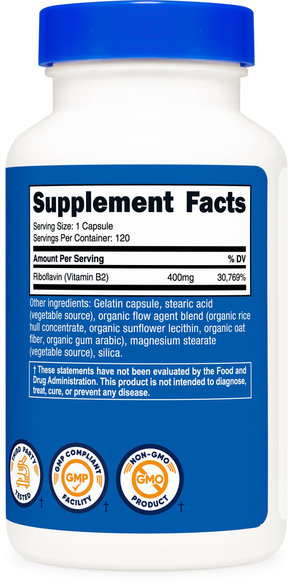 Nutricost Vitamin B2 (Riboflavin) 400mg, 120 Capsules - Gluten Free, Non-GMO