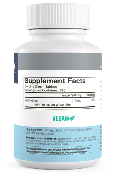Freeda Magnesium Gluconate Vegan Supplement - 100 Tablets | Gentle and Highly Absorbable Magnesium Gluconate Supplement - Supporting Bone, Nerve & Muscle Function