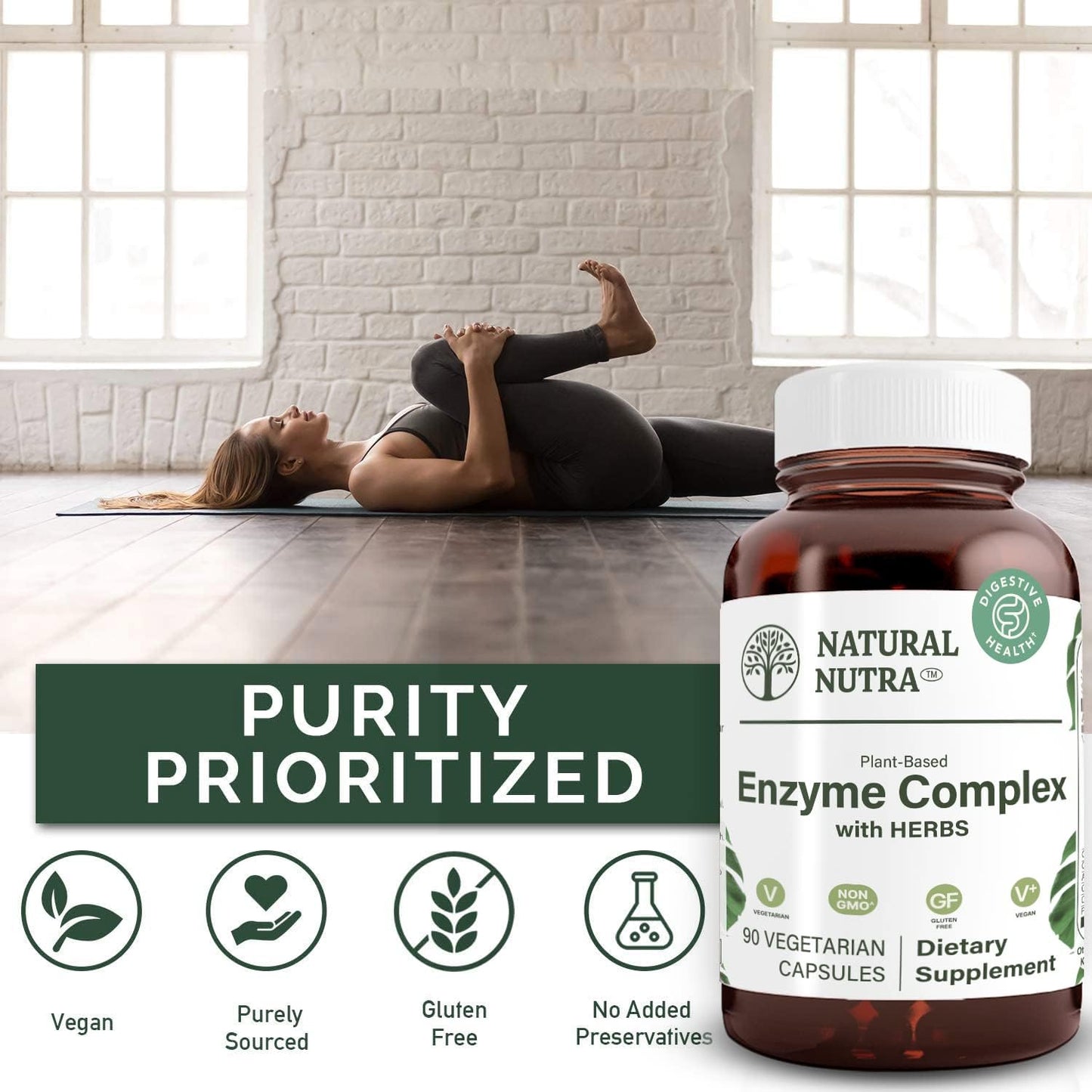 Natural Nutra Plant-Based Digestive Enzyme Complex, 90 Count | Herbal Ingredients, Ginger, Fennel & Cinnamon, Vegan Capsules