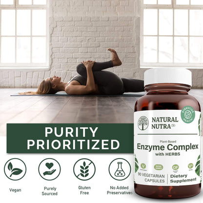 Natural Nutra Plant-Based Digestive Enzyme Complex, 90 Count | Herbal Ingredients, Ginger, Fennel & Cinnamon, Vegan Capsules