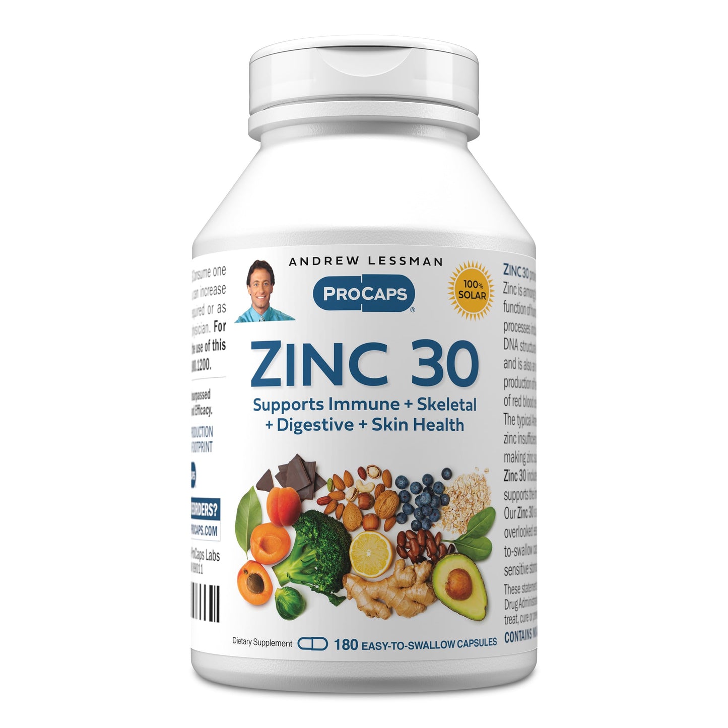 Andrew Lessman ProCaps Zinc 30mg with L-Lysine 60 Capsules | Chelated Zinc Citrate for enhanced absorption with L-Lysine. Supports immune, skin & enzyme function.