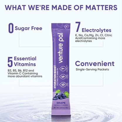 Venture Pal Sugar Free Electrolyte Packet, Liquid Daily IV Hydration Powder | 5 Vitamins & 7 Electrolytes, Instantly Hydration Packets for Sports & Party Recovery, Vegan, Keto Friendly, 16 Sticks