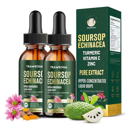 Soursop Drops, Soursop Graviola Liquid Drop 1000mg with Echinacea 300mg, Turmeric, Vitamin C, Zinc - for Immune Support, Digestive Health, Antioxidant & Cell Support, 2 FL OZ