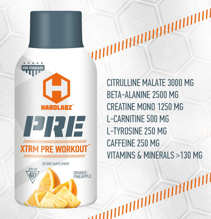 HARDLABZ PRE – Extra Strength Liquid Pre-Workout Energy Shot with Caffeine (250 mg), Citrulline, Alanine, Creatine, Carnitine, Tyrosine, Vitamins, Electrolytes for Extreme Energy and Outstanding Athletic Performance, Zero Sugar, 2oz -12 pack