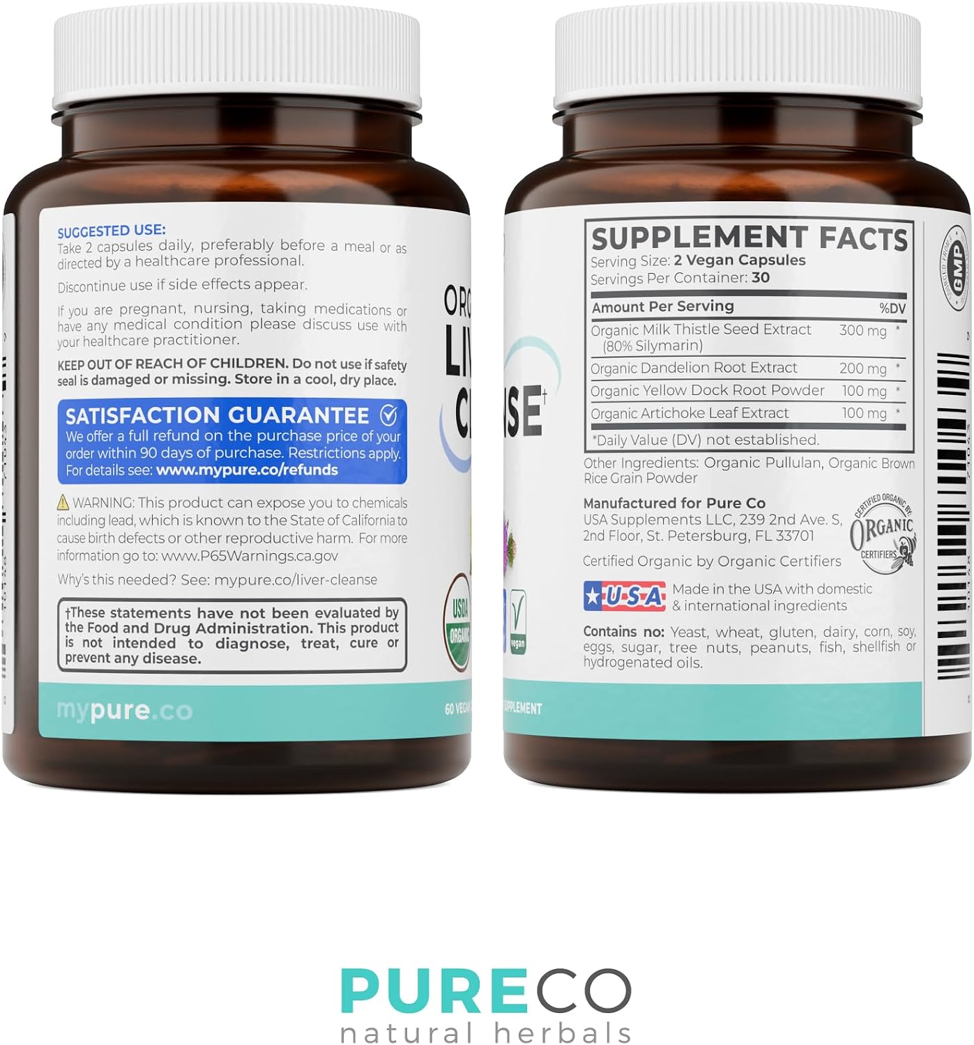 USDA Organic Milk Thistle and Dandelion Root - Silymarin Milk Thistle Liver Detox Cleanse Formula with Artichoke Extract for Comprehensive Liver Support - Vegan Non-GMO & Lab Verified (1 Month Supply)